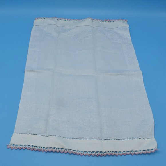 Vintage Jacquard & Hand Crochet Linen Hand Towel Floral Motif Granny Core - Picture 5 of 7